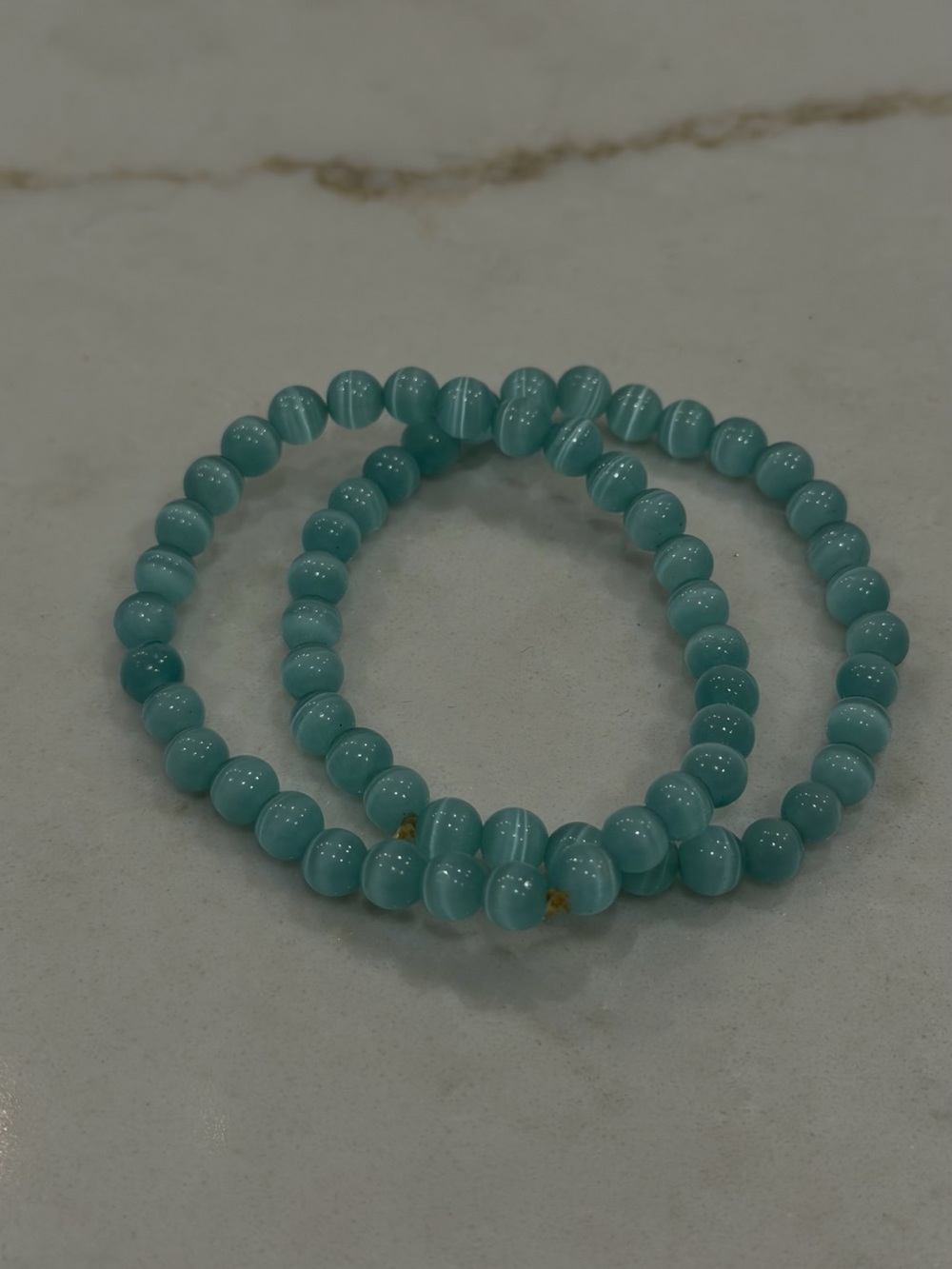 Ocean Blue Cat’s Eye Bead Bracelet Set of 2 | Stretchy Beaded Bracelets